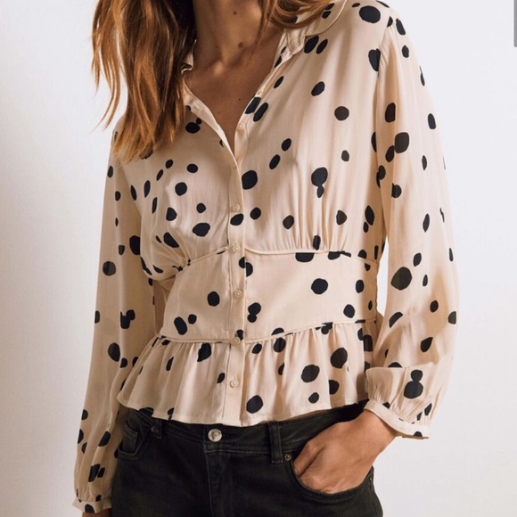 ba&sh Tops - ba&sh Denzel Polka Dot Print Top Blouse Top Ecru Black Sz 6 NWOT